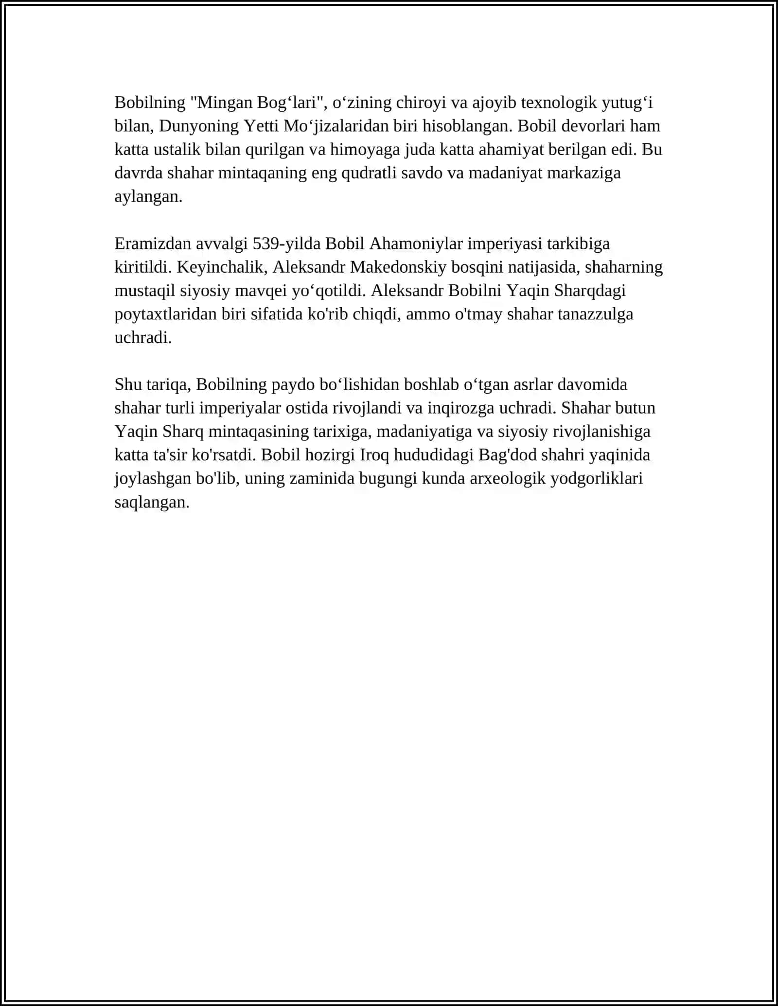 BOBIL SIVILIZATSIYA OʻCHOGʻI 4