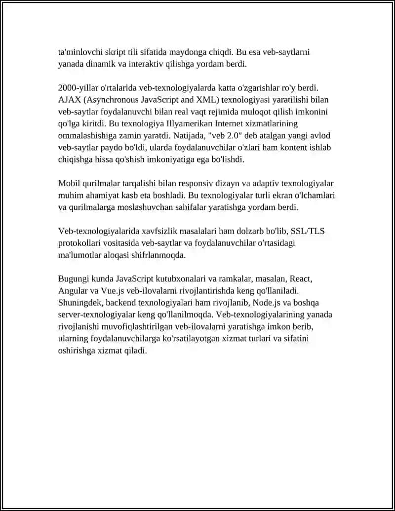WEB TEXNALOGIYALAR,WEB ILOVALAR BROWSERLAR 4