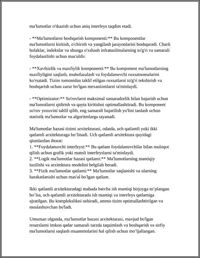 MAʼLUMOT BAZASI TIZIMINING ARXITEKTURASI 4