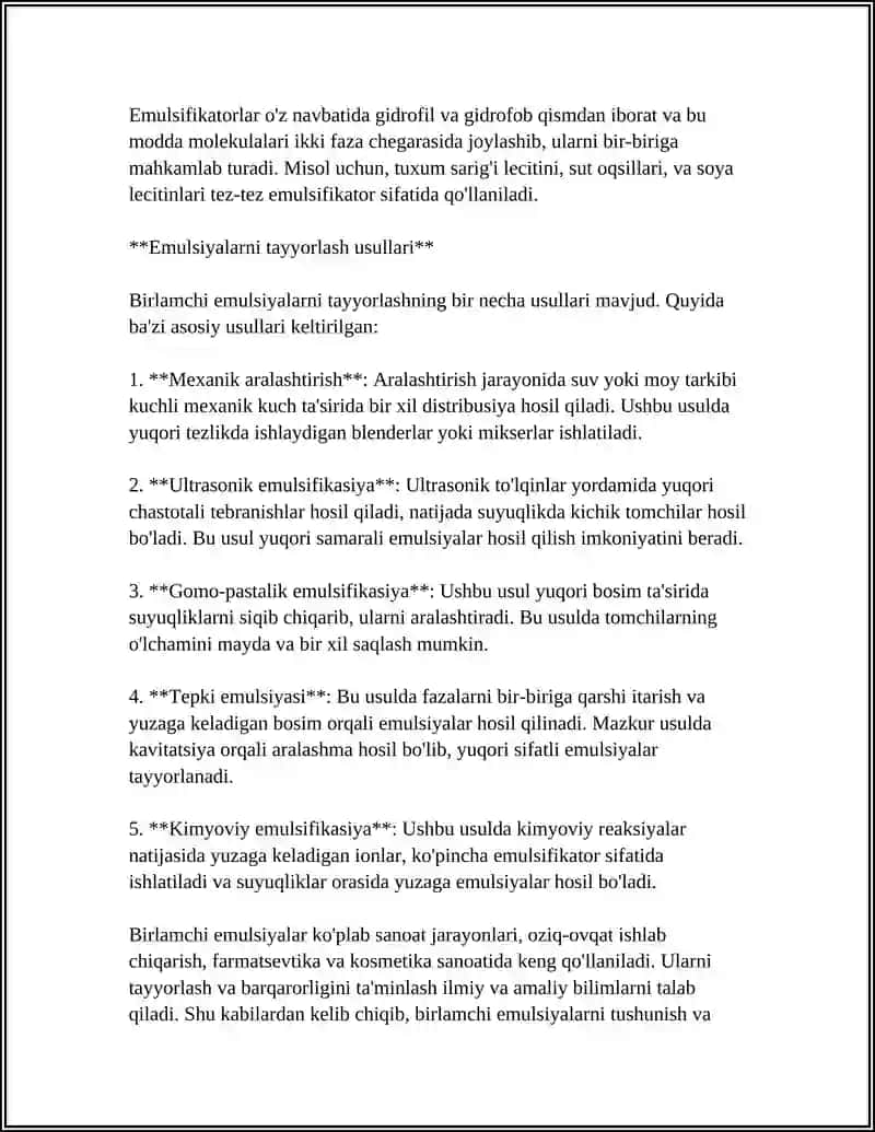 BIRLAMCHI EMULSIYALARNI TAYYORLASH USULLARI 4