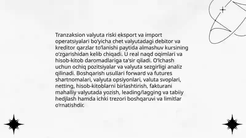 Valyuta risklari va ularni boshqarish usullari 4