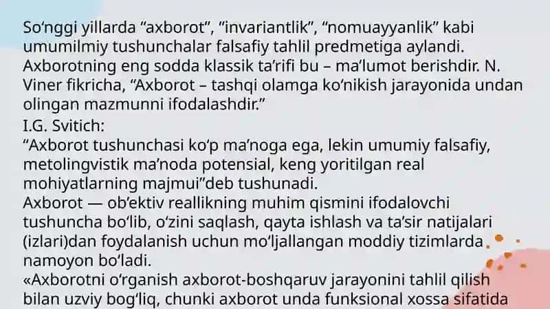 Axborotlar va axborot faoliyati 4