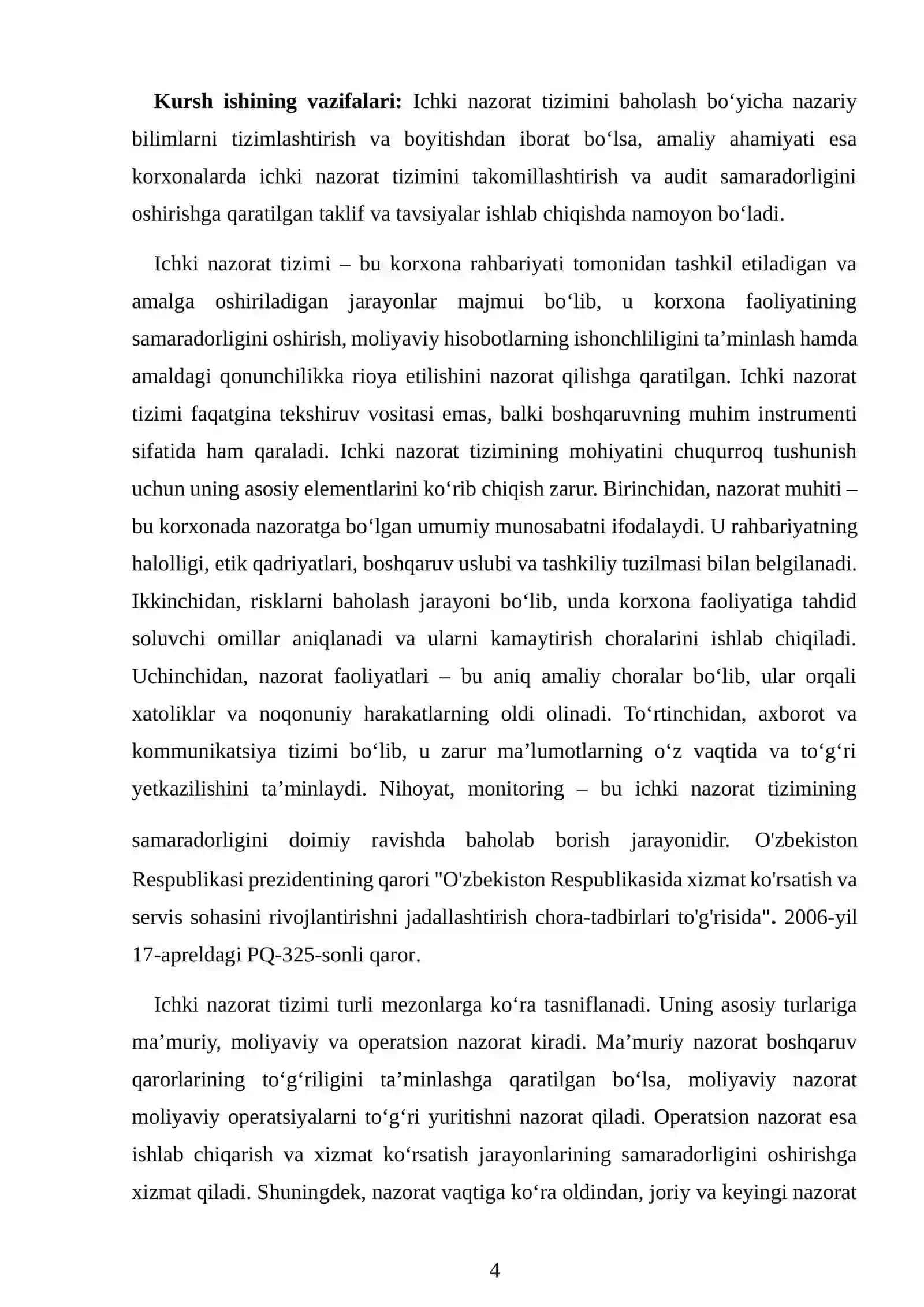 Ichki nazorat tizimini baholash va uning auditdagi o’rni 4