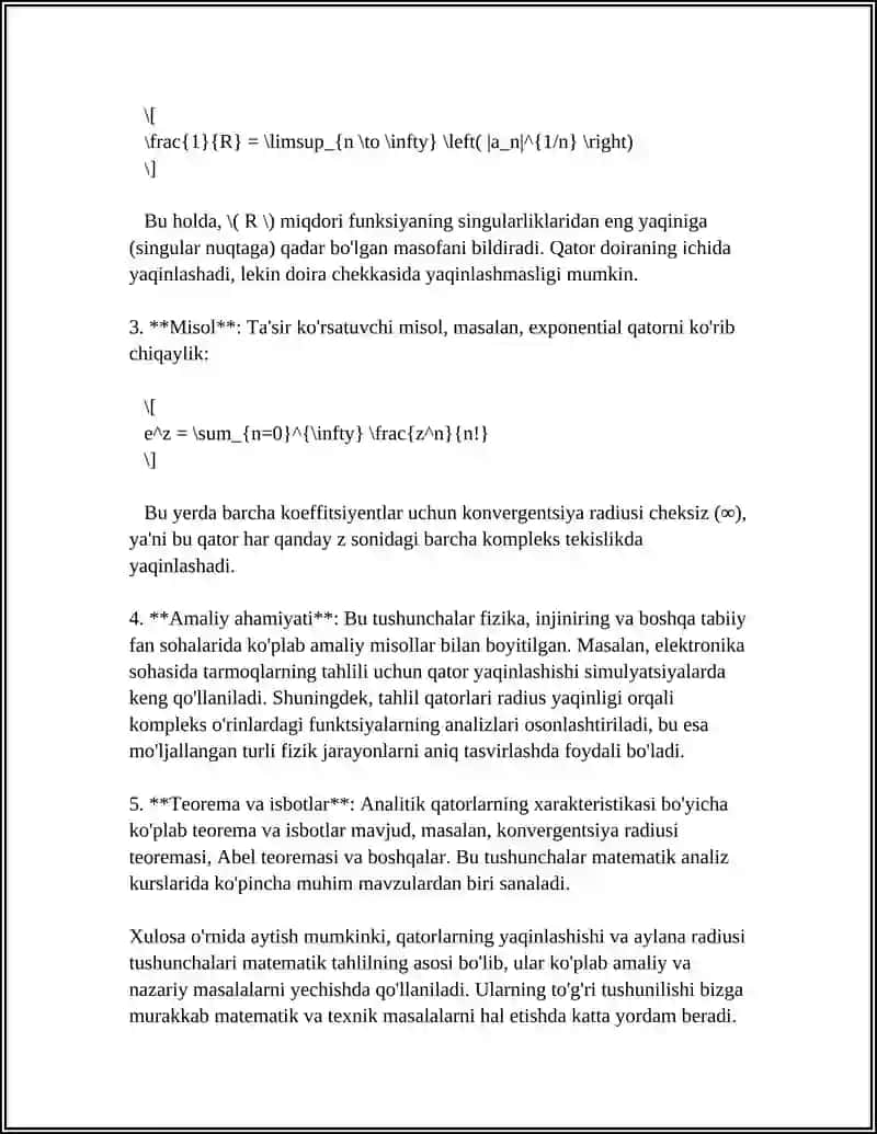 Qator yaqinlashish va aylana radiusi 4