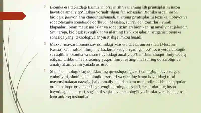 Bionika asoslari va uni inson hayotidagi o'rni. 4