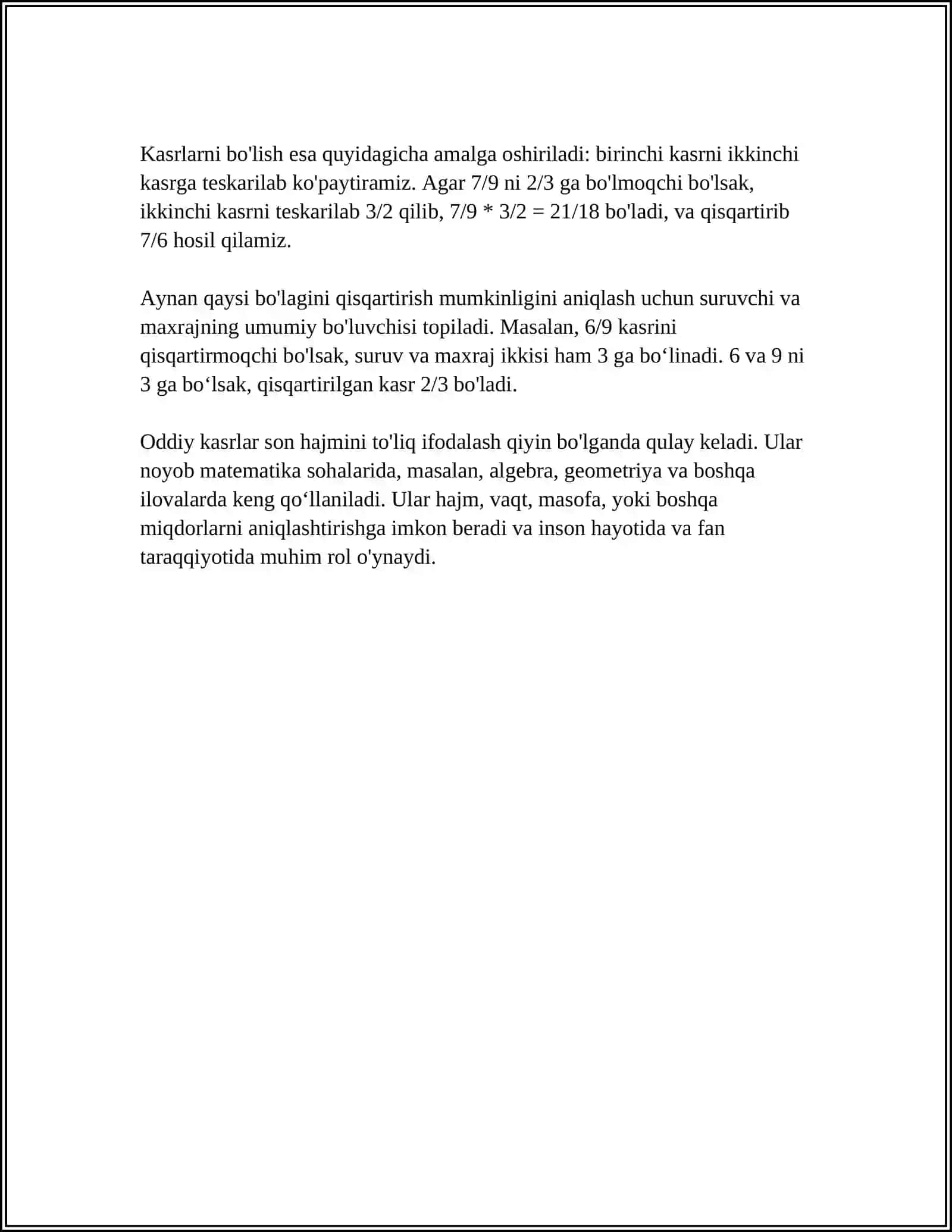 Oddiy kasrlar va ularda amallar 4
