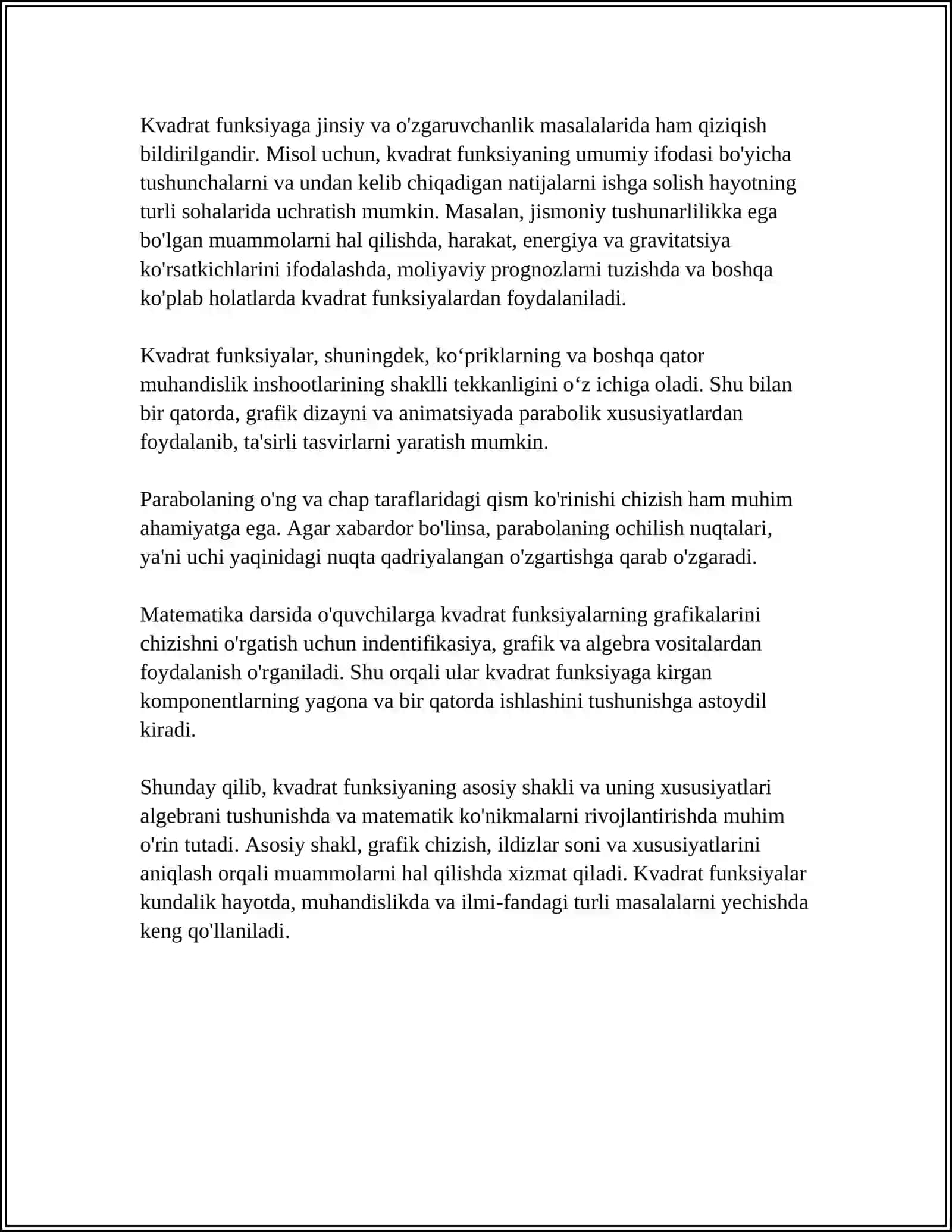 KVADRAT FUNKSIYANING XOSSALARI 4