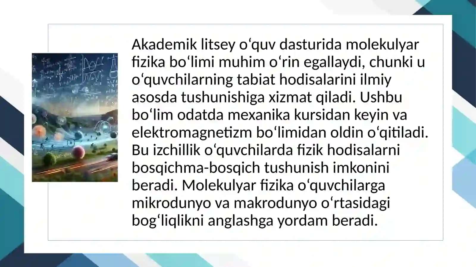 Akademik litseylarda Molekulyar fizika bo‘limini kasbga yo‘naltirib o‘qitish 4