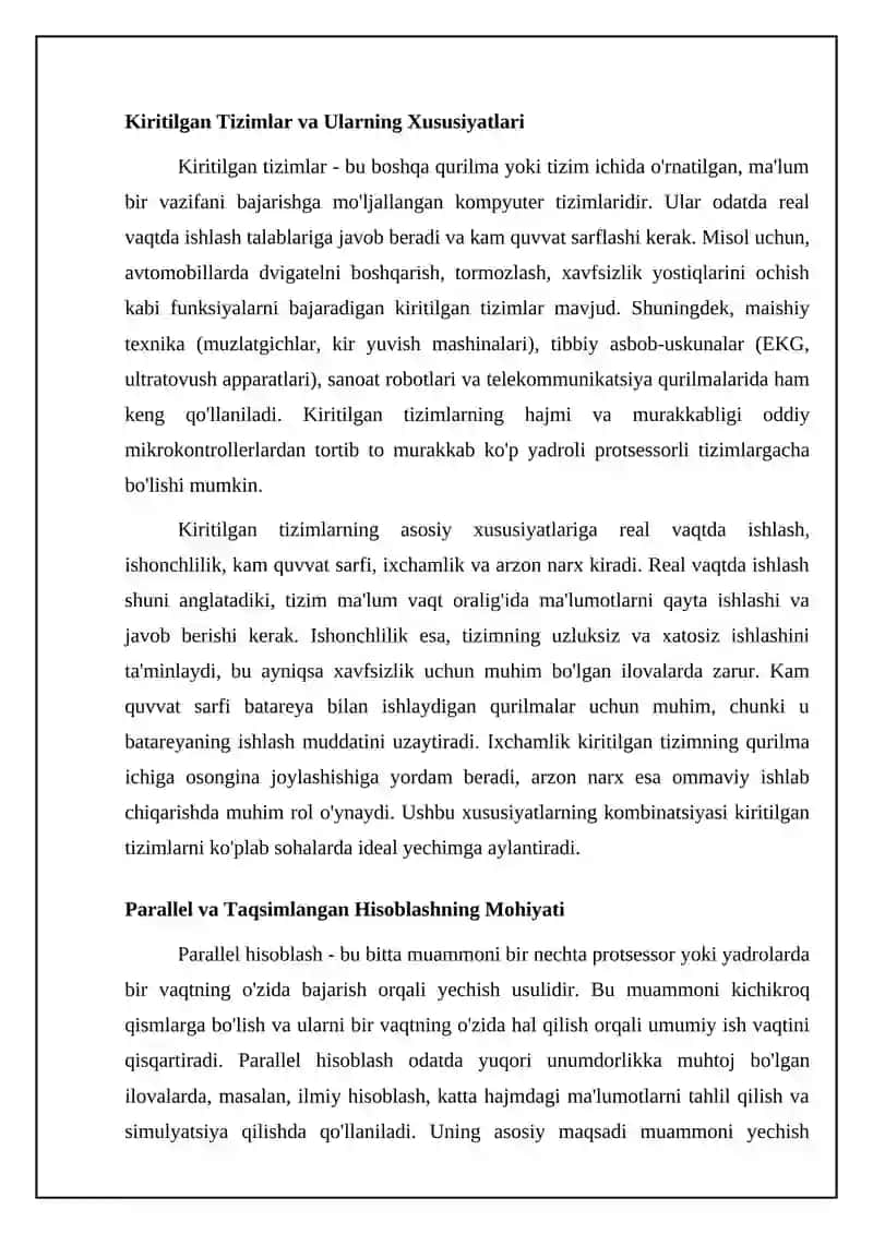 O‘rnatilgan tizimlarda taqsimlangan va parallel ishlav berish 4
