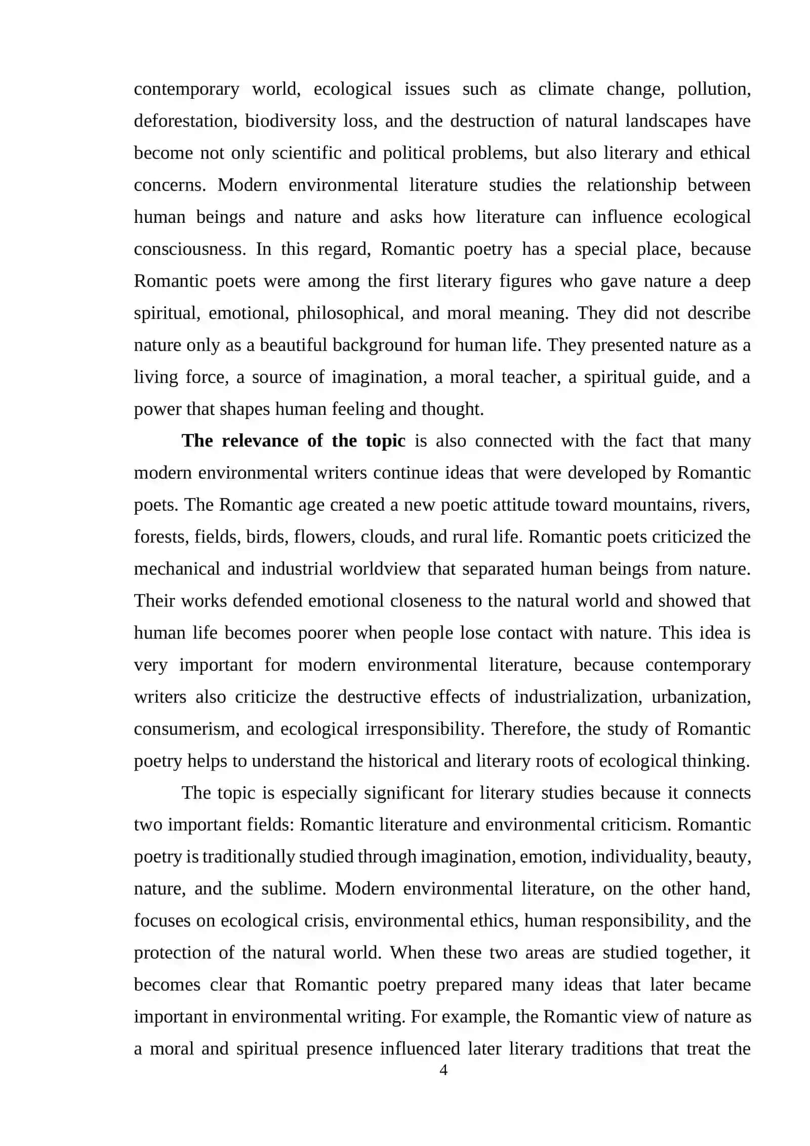 THE INFLUENCE OF ROMANTIC POETS ON MODERN ENVIRONMENTAL LITERATURE 4