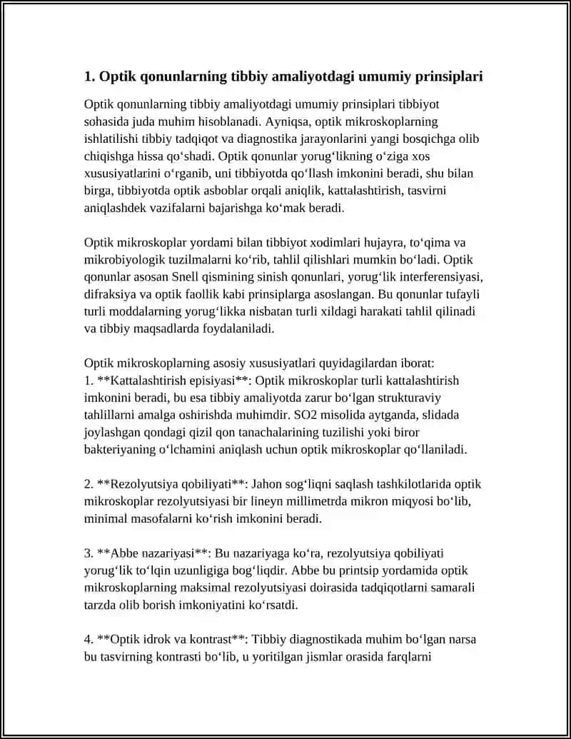 TIBBIY AMALIYOTDA OPTIK QONUNLARNING MOHIYATINI OʻRGANISH 4
