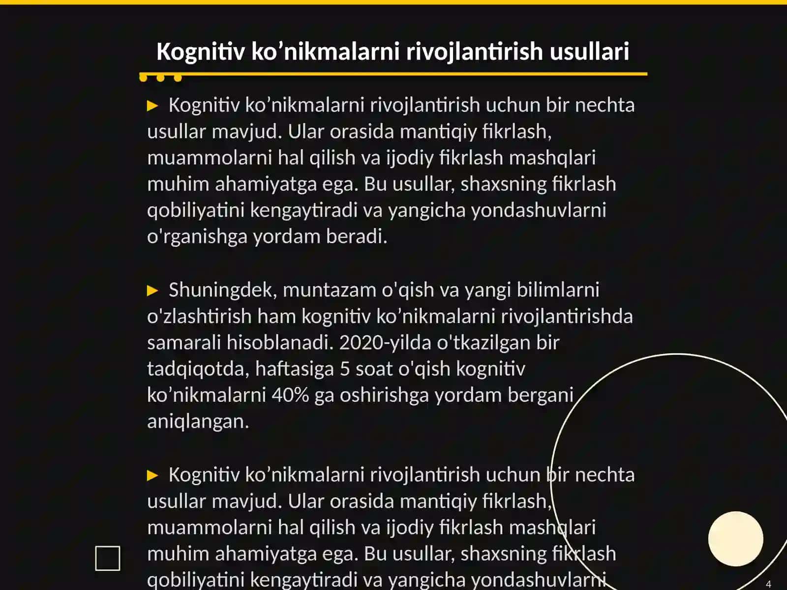 Kognitiv ko’nikmalarni oshirish 4