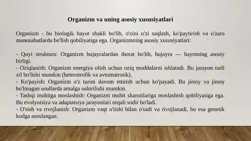 Organizmlar va ularning xilma - xilligi 4