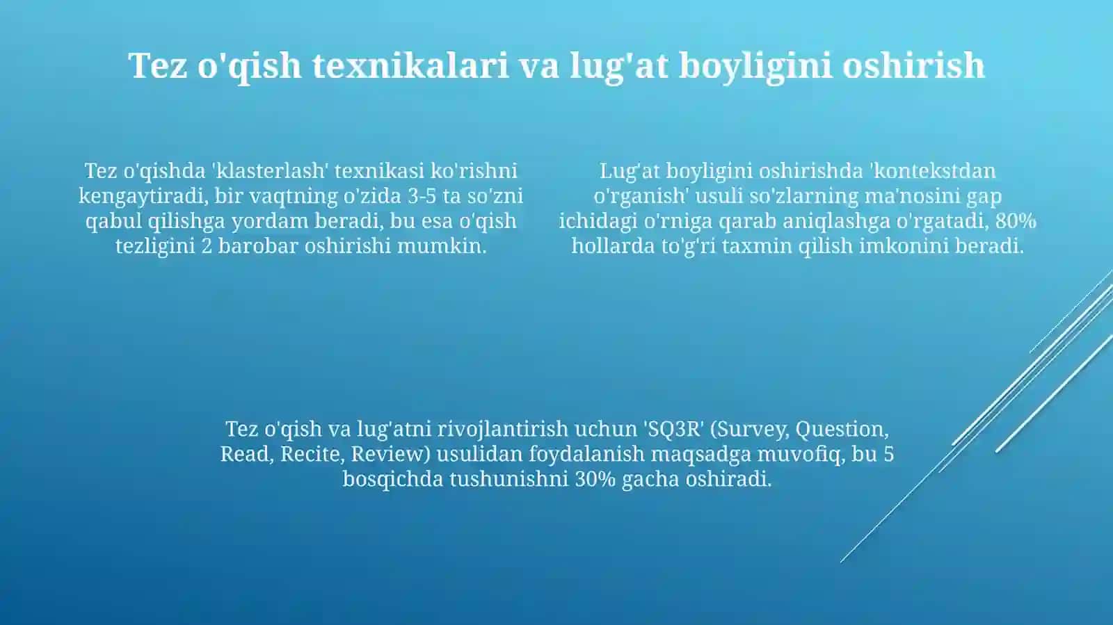 Toʻgʻri, tez ongli oʻqishga oʻrgatish usullari 4
