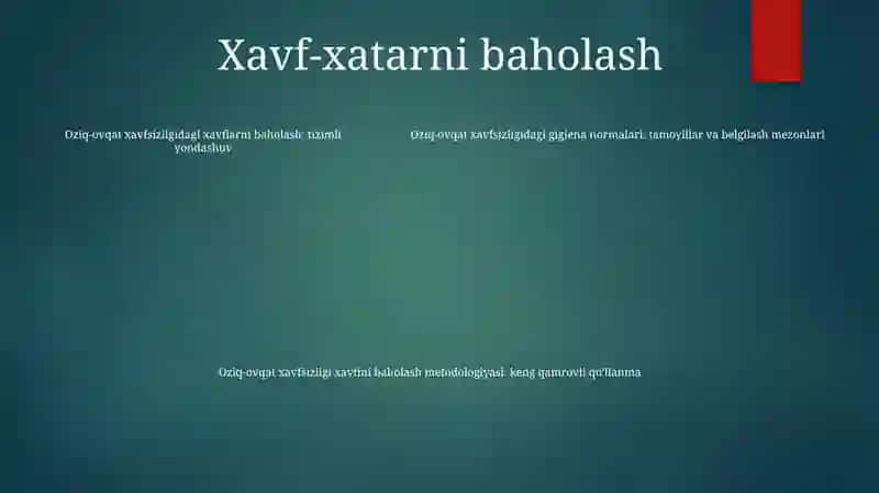 Оziq-Оvqаt Хаvfsizligini Bаhоlаsh Metodologiyasi Vа Gigienik Normalash Printsiplari 4
