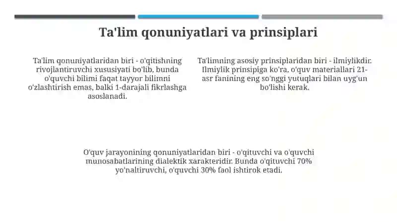 Ta'lim jarayonlarining qonuniyatlari va tamoyillari 4