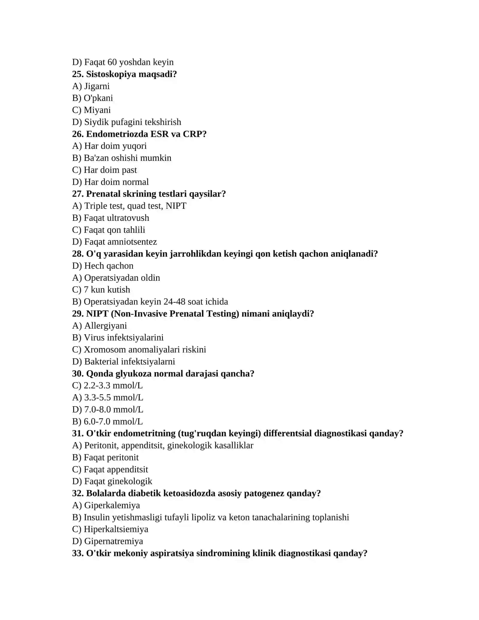 Tibbiyotga tayyorlov testlari 4