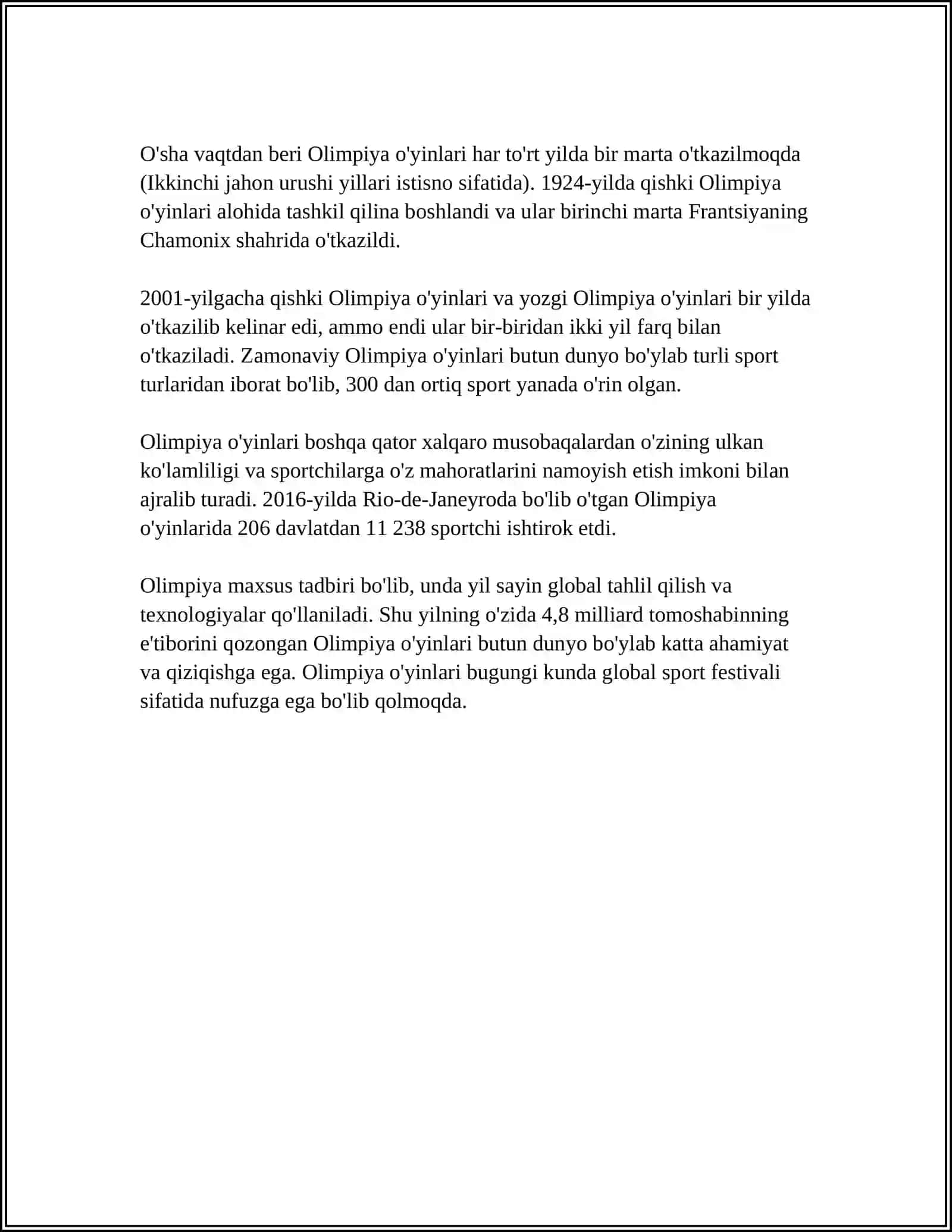 MUSTAQIL ISH Mavzu: OLIMPIYA ÕYINLARI 4