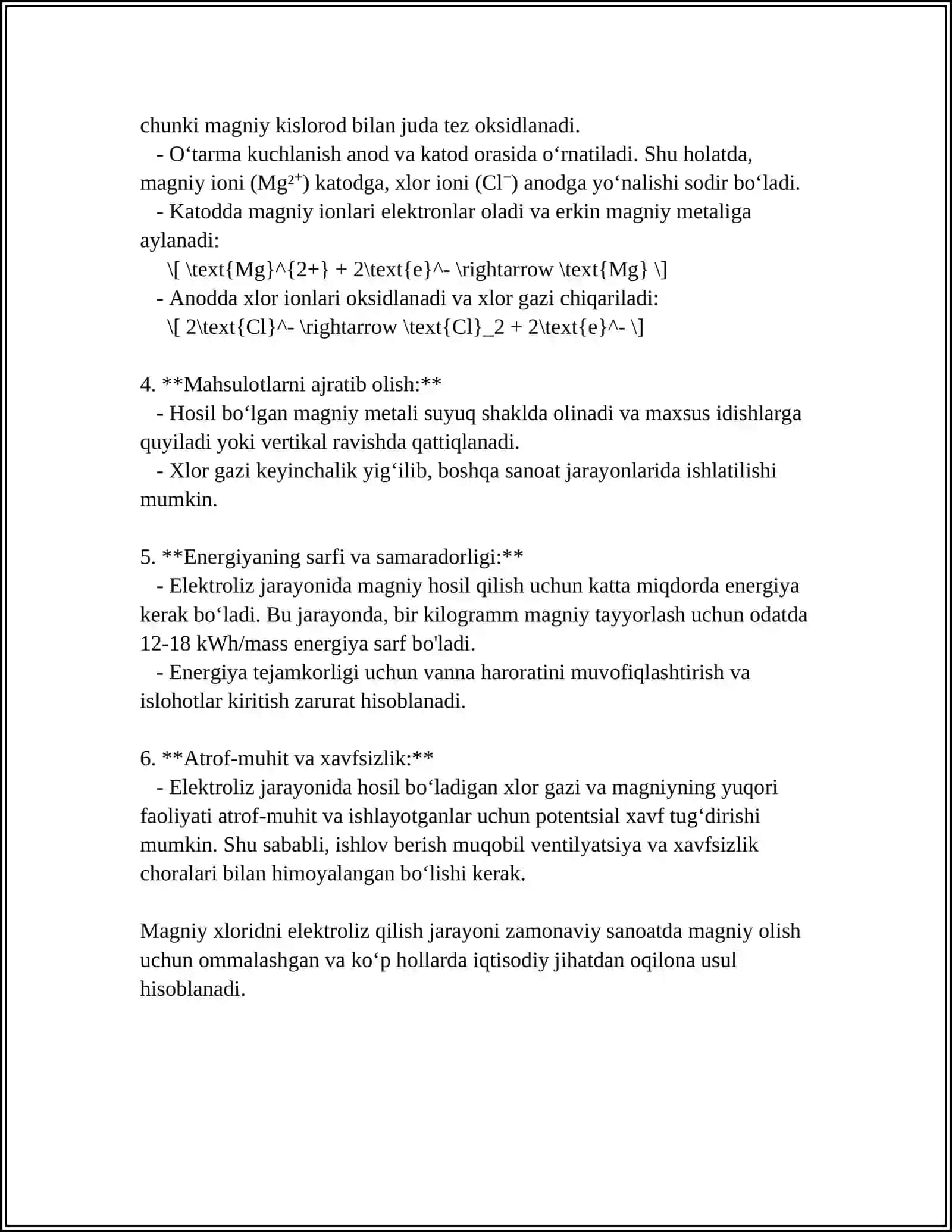 MAGNIY XLORID ELEKTROLIZINING TEXNOLOGIYASI 4