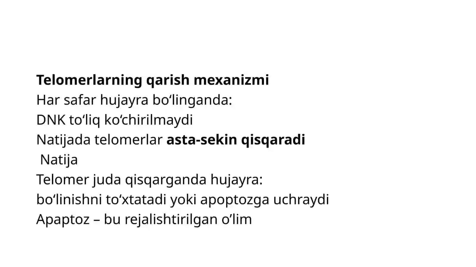 Telomervatelomeraza:qarishvao‘smajarayonlar 4