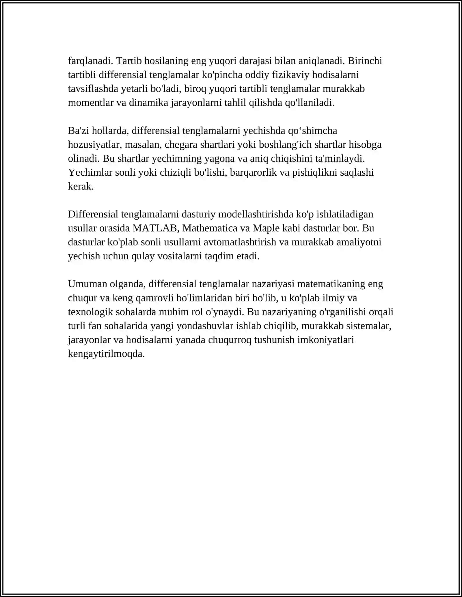 DIFFERENSIAL TENGLAMALAR SISTEMASI. NORMAL SISTEMA. NOMA'LUMLARNI YO'QOTISH USULI 4