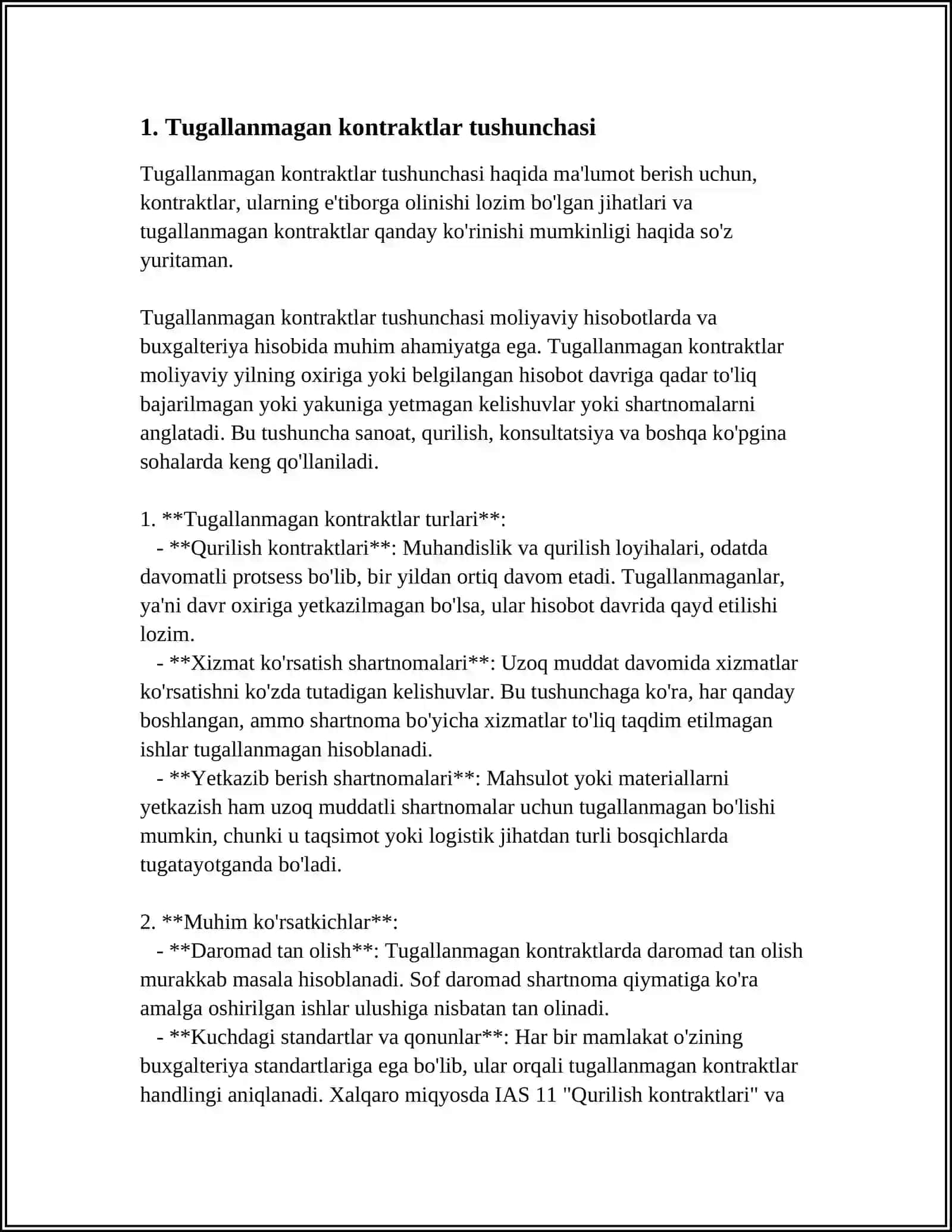 TUGALLANMAGAN KONTRAKTLAR BO'YICHA FOYDANI ANIQLASH 4