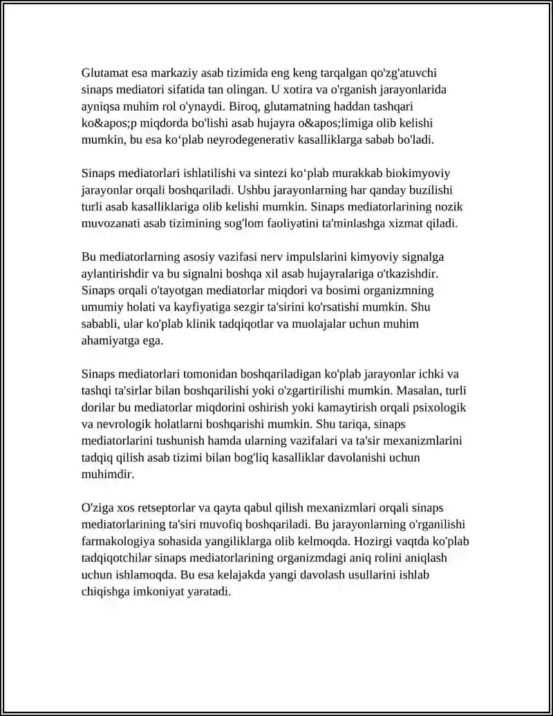 SINAPS MEDIATORLARINING UMUMIY TAVSIFI 4