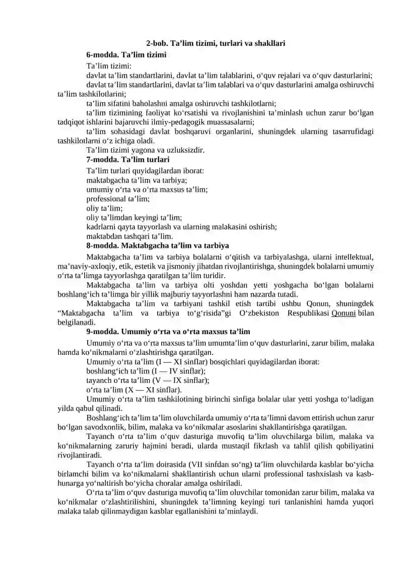 O‘ZBEKISTON RESPUBLIKASI TA’LIM TO‘G‘RISIDA QONUNI 4