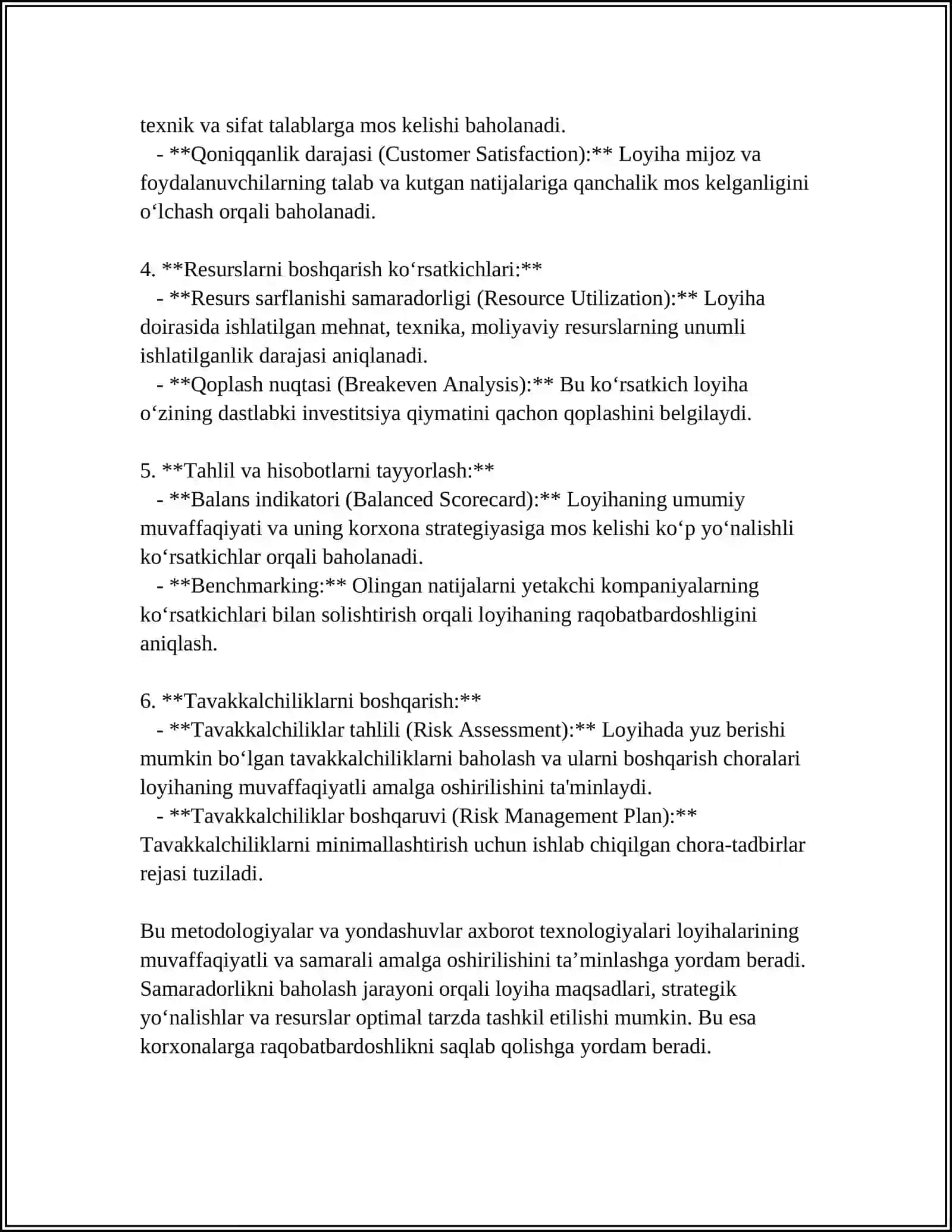 IT LOYIHASI TAQDIMOTI SAMARADORLIGINI BAHOLASH 4