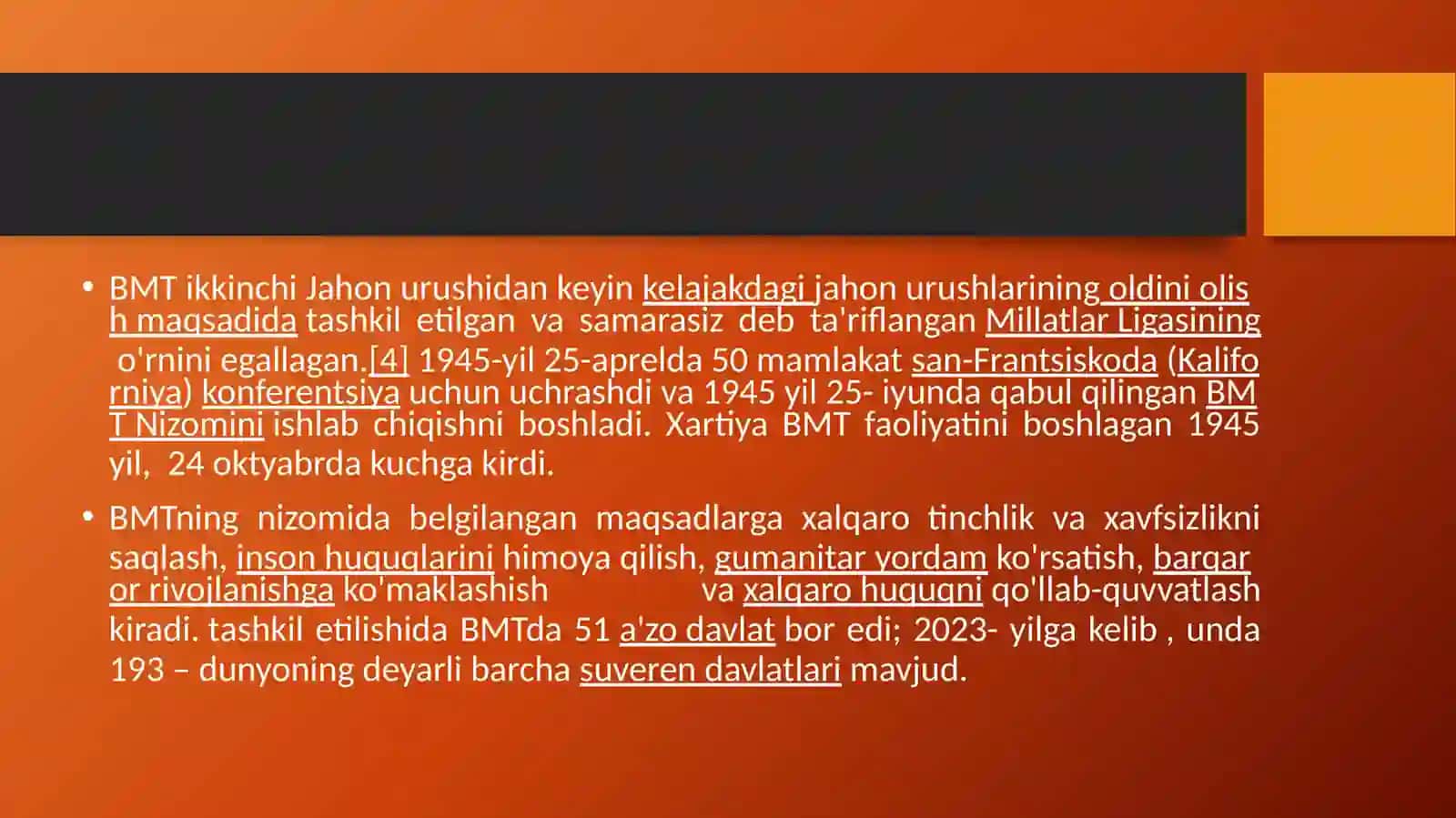 BMT ning qurоlsizlanish va хalqarо хavfsizlik uchun kurashi. 4