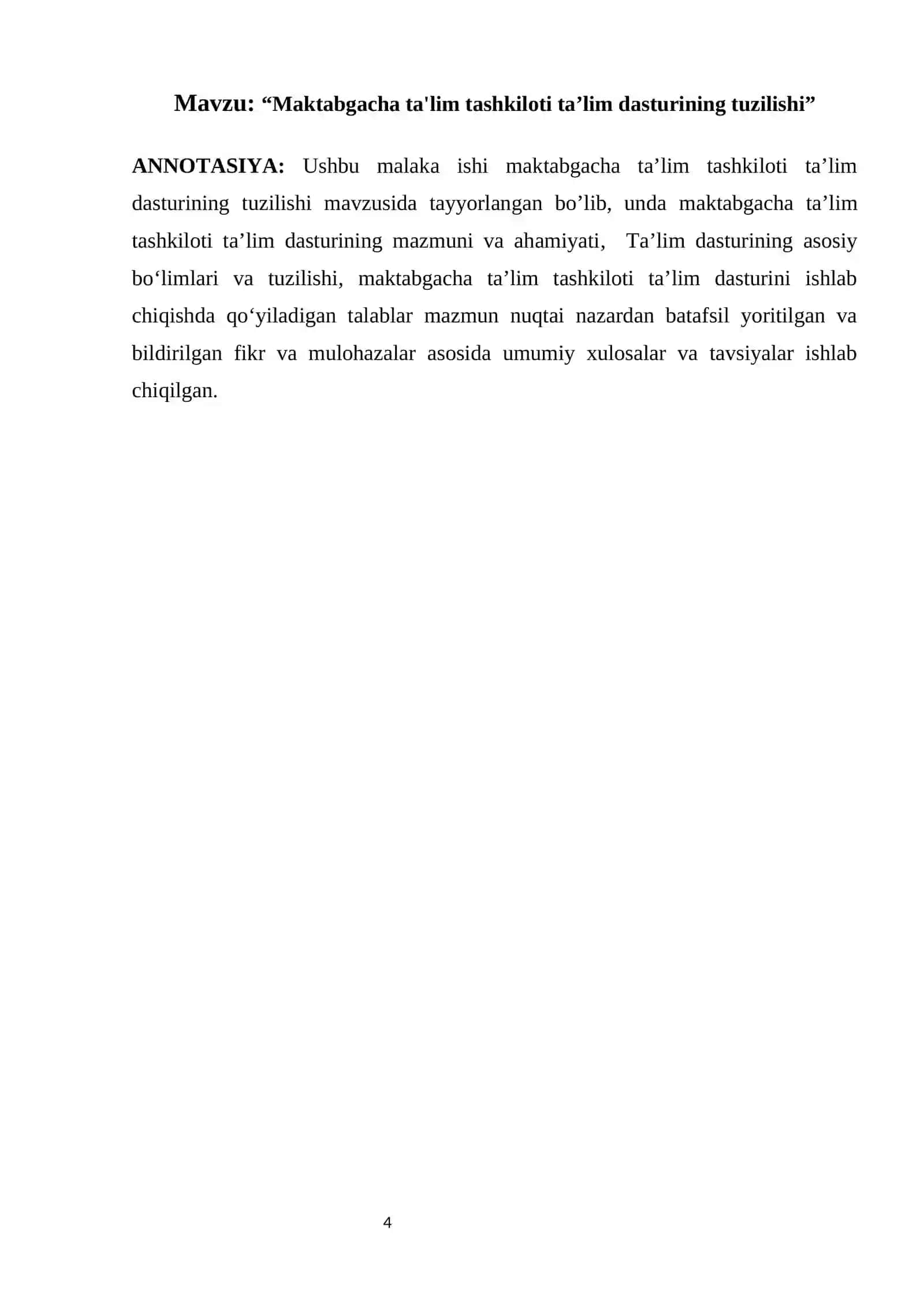 Maktabgacha ta’lim tashkiloti direktor oʻrinbosari 4-guruh tinglovchisi 4