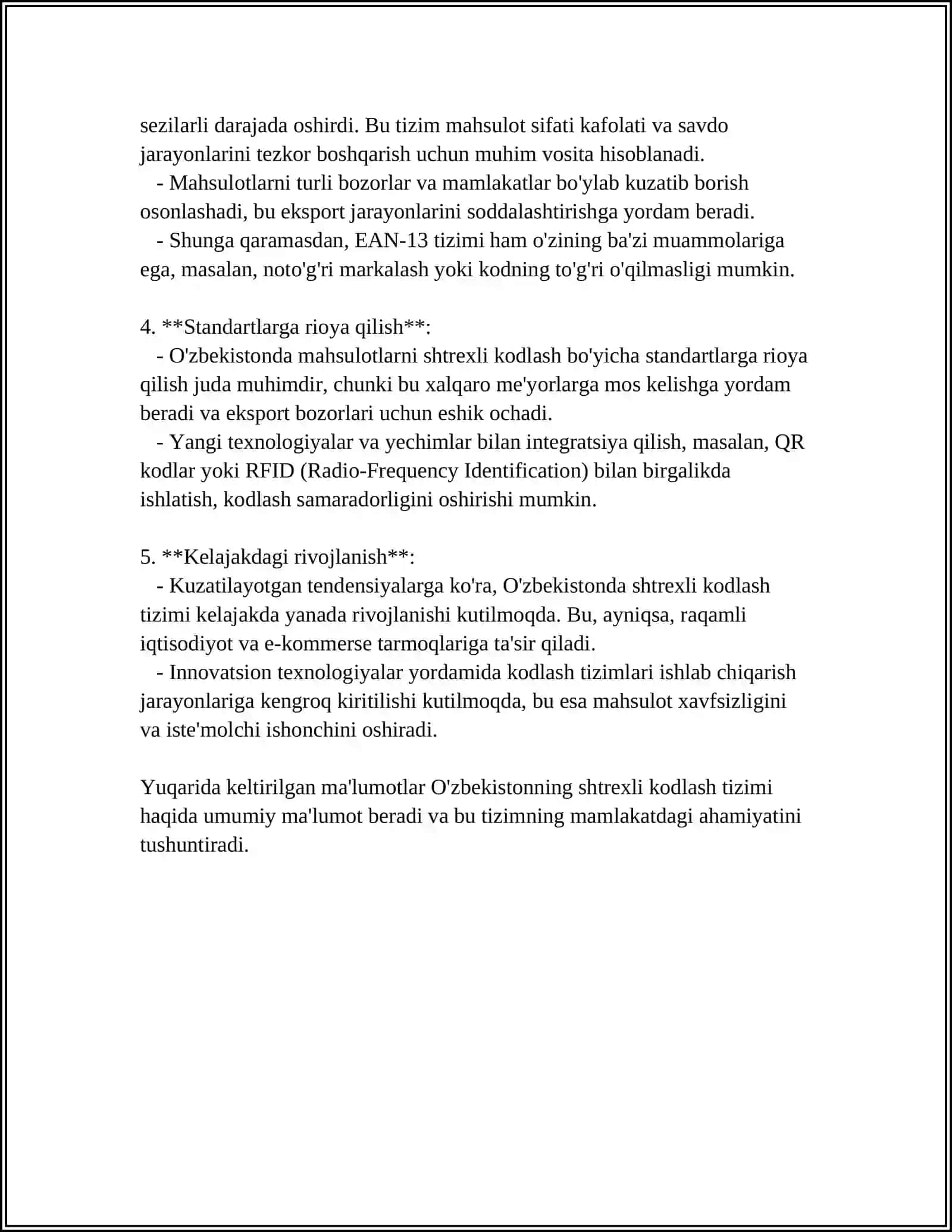 O'ZBEKISTON RESPUBLIKASI SHTREXLI KODLASH DAVLAT MUASSASASI 4