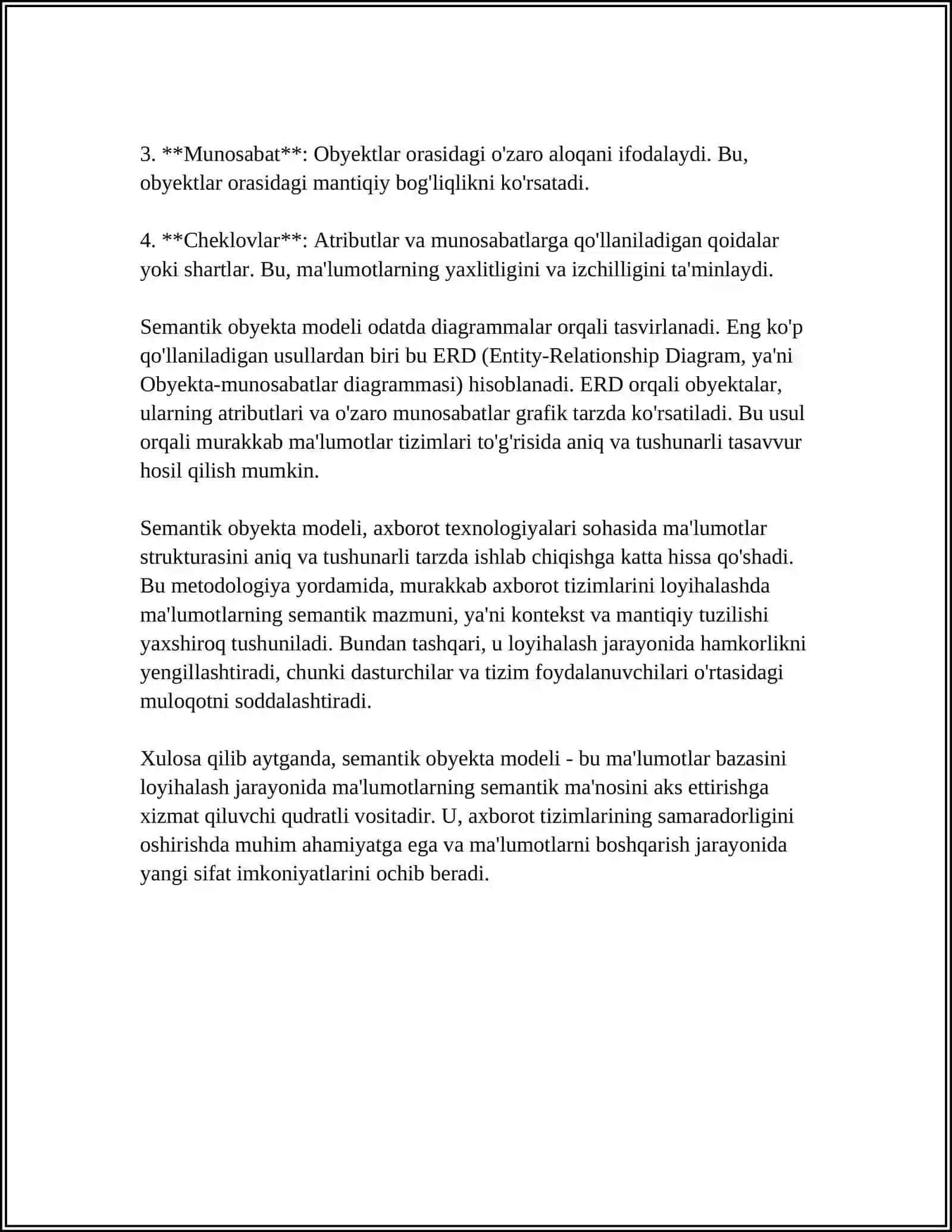 MUSTAQIL ISH Mavzu: SEMANTIK OBYEKT MODEL 4