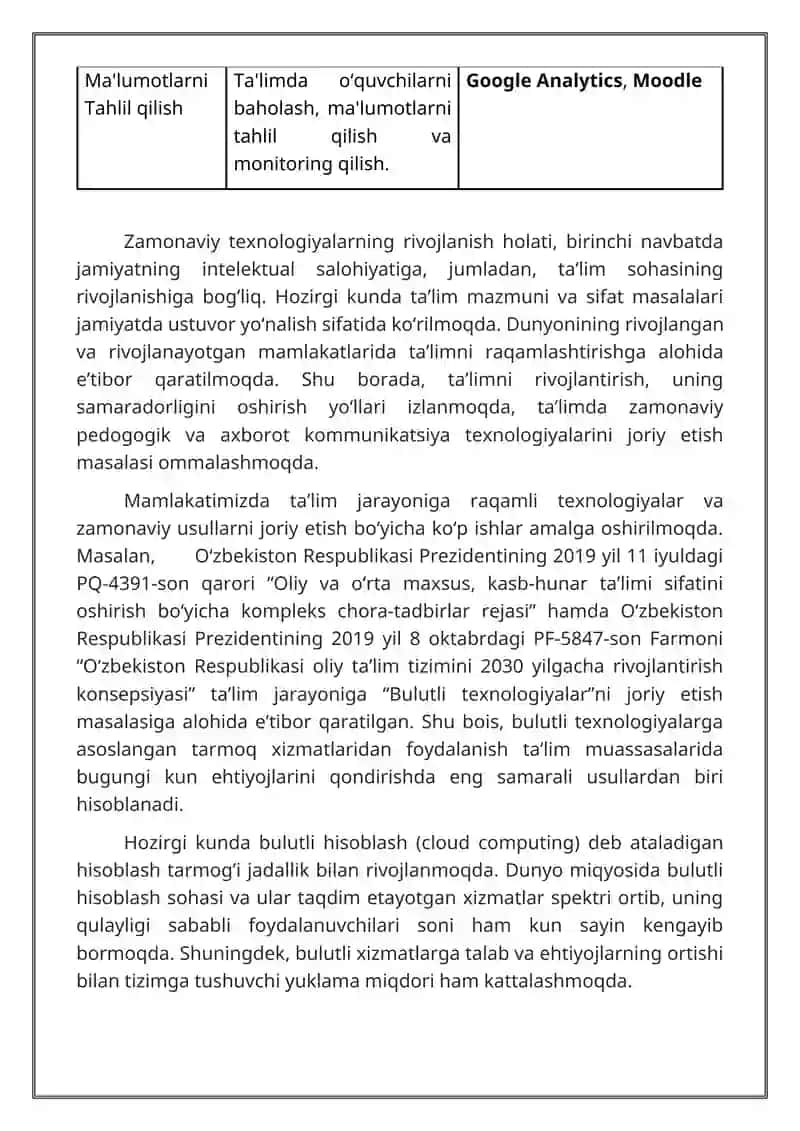Ta’lim jarayonida bulutli texnologiyalardan foydalanish. 4