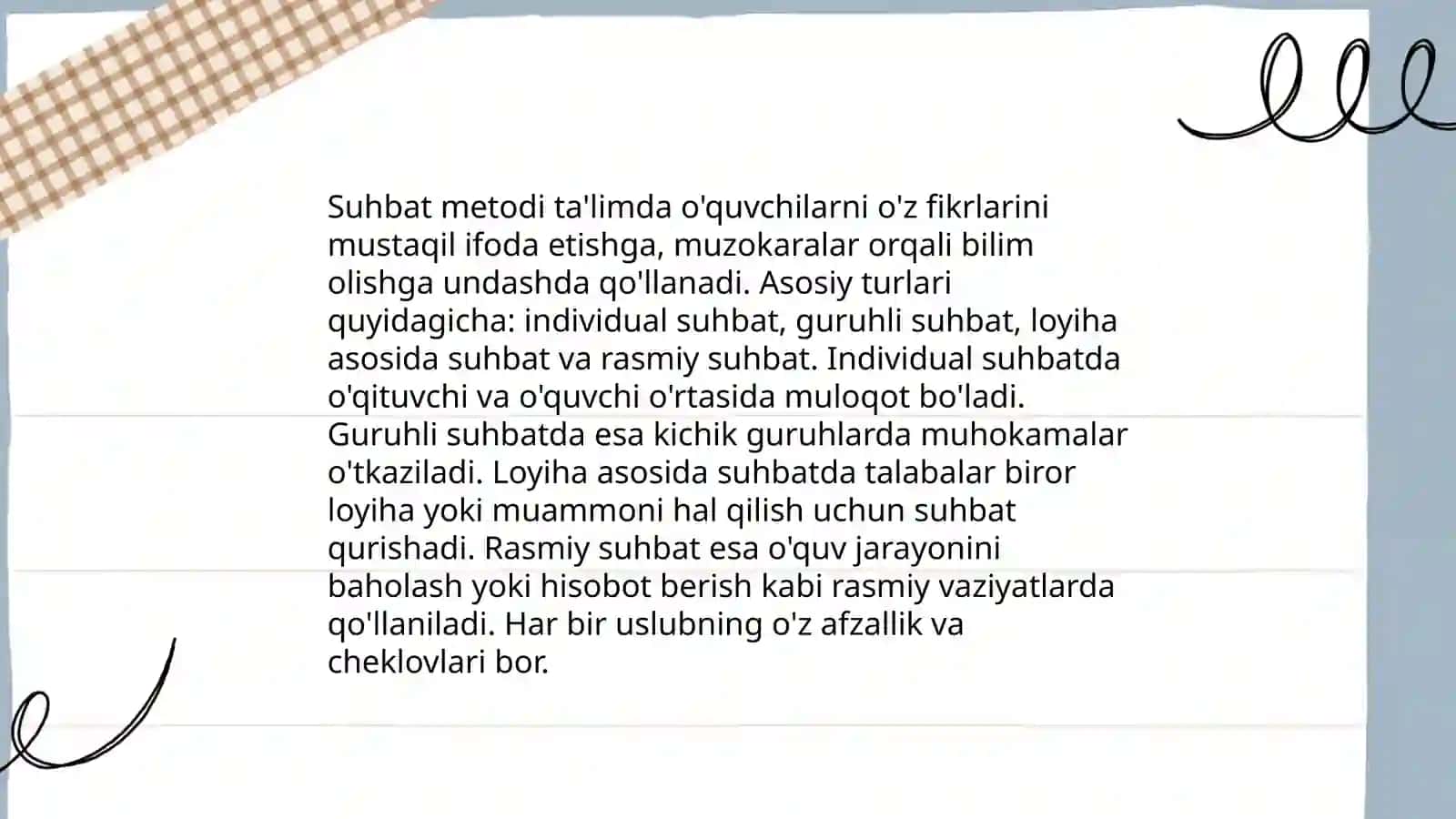 Suhbat metodi: turlari va unga qòyiladigan talablar 4