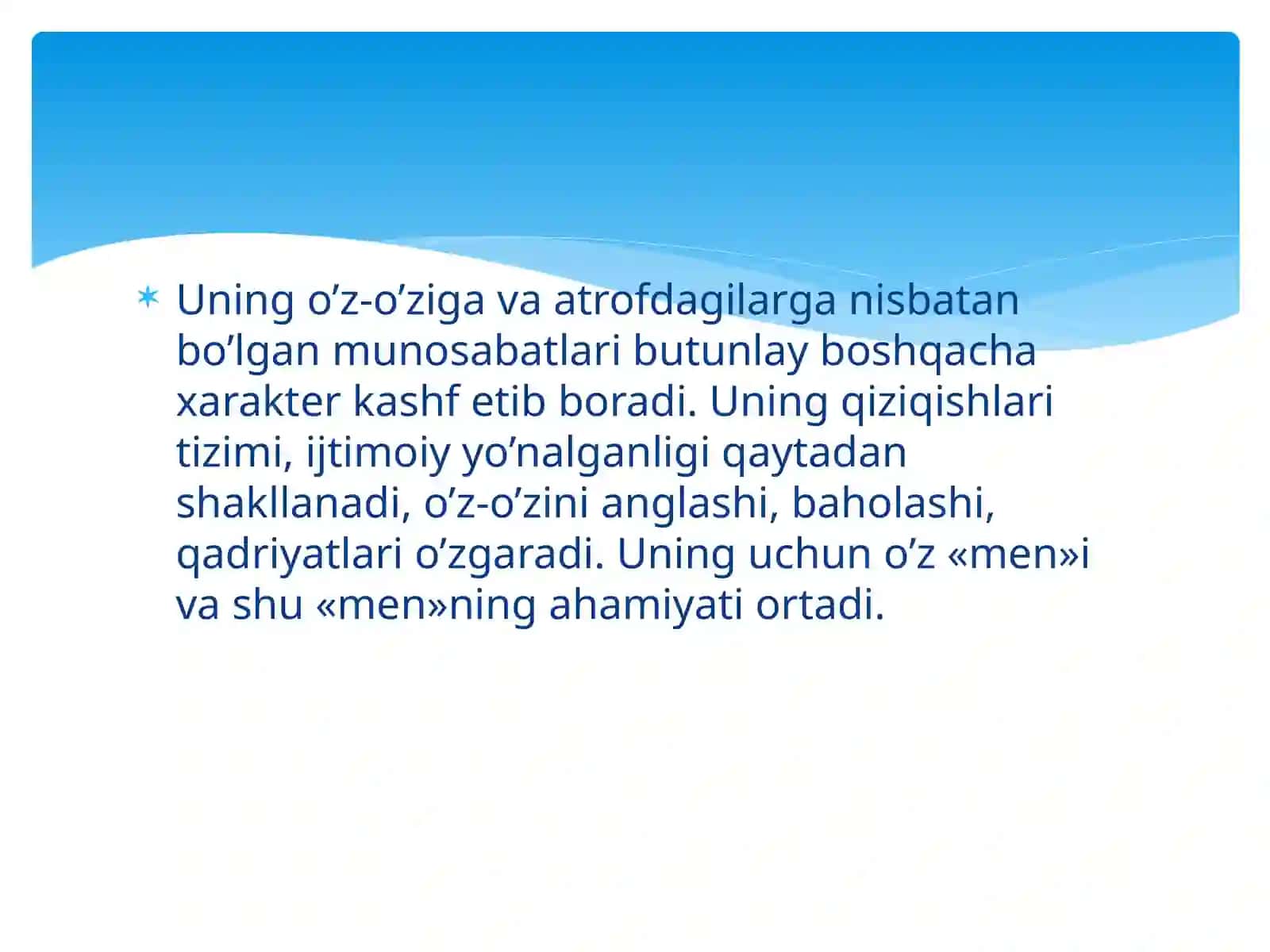 O’smirlik va o’spirinlik davrining o’ziga xos psixologik xususiyatlari 4