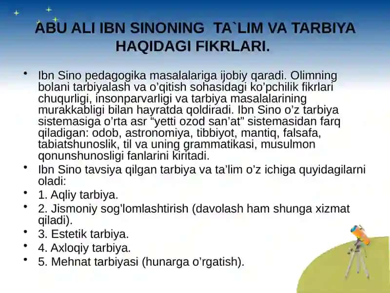 Abu Ali Ibn Sinoning ilm fanga qo'shgan hissasi 4