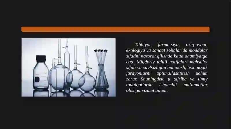 "Miqdoriy tahlil. Kimyoviy, fizika-kimyoviy, fizikaviy tahlil usullari. Tortma tahlil. Tortma tahlilning mohiyati" mavzusidan tayyorlagan Taqdimot 4