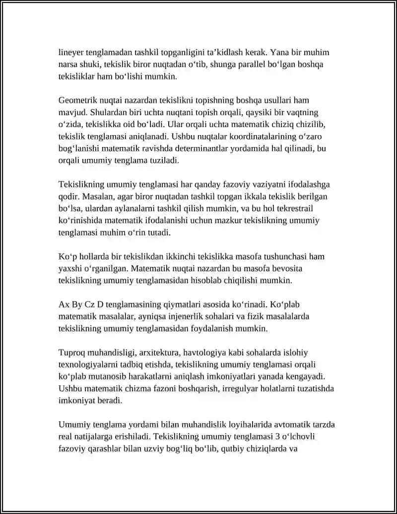 TEKISLIKNING UMUMIY TENGLAMASI NIMA? 4