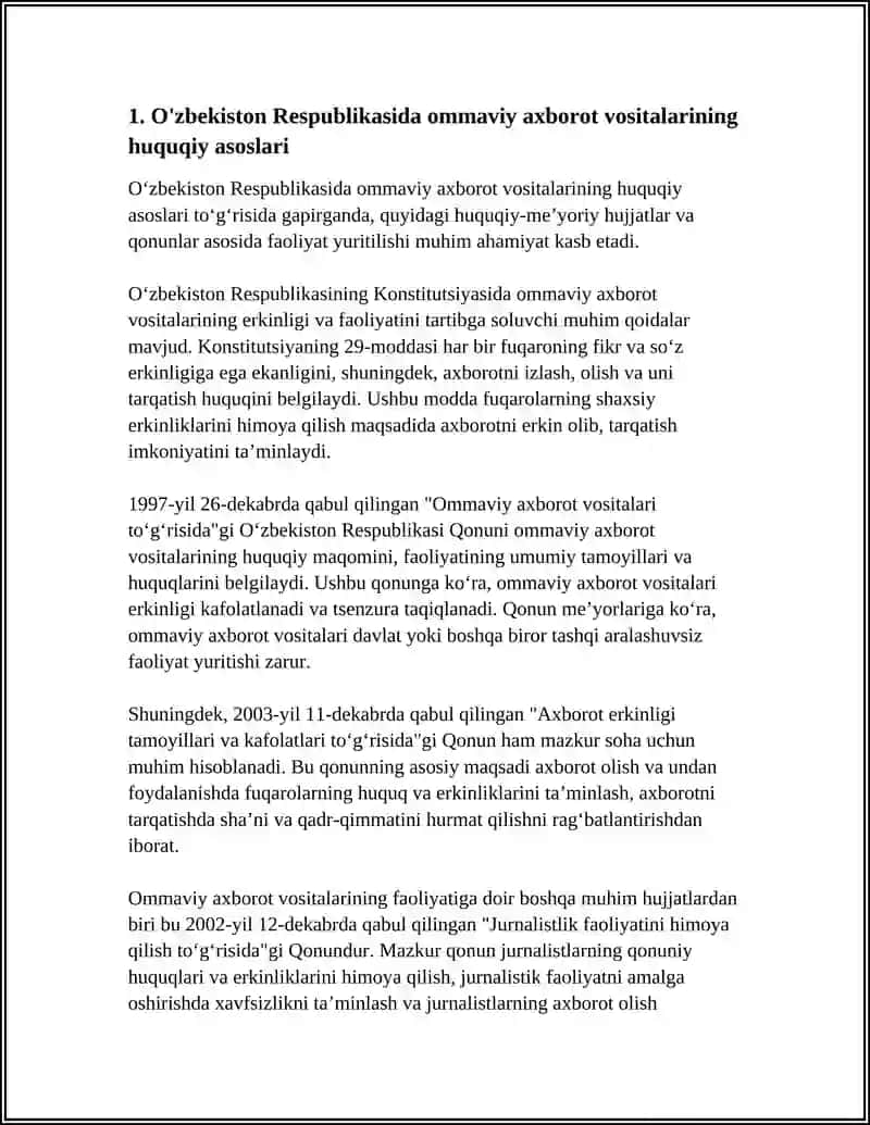 O'ZBEKISTON RESPUBLIKASIDA OMMAVIY AXBOROT VOSITALARINING FAOLIYATI 4