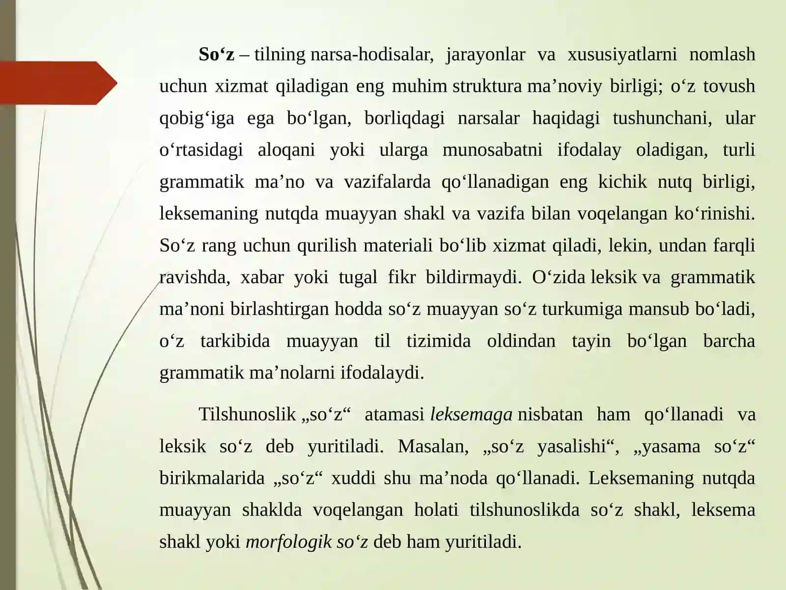 Leksema va so'z munosabati. 4