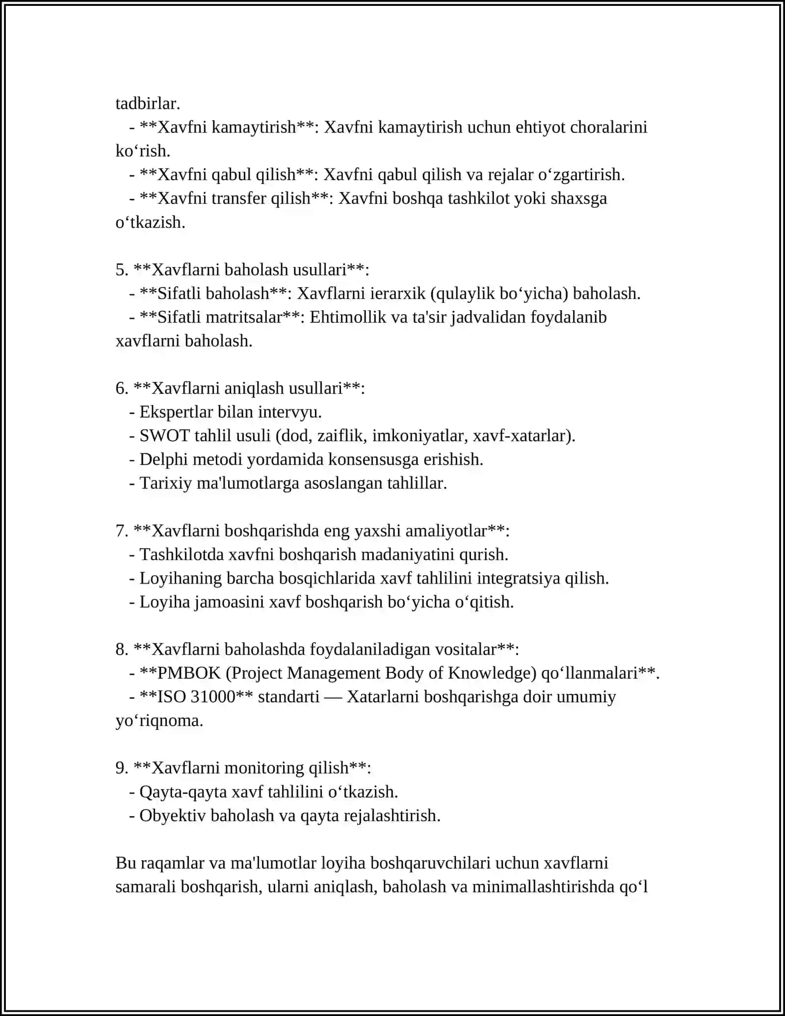 LOYIHA RISKLARINI BOSHQARISH 4
