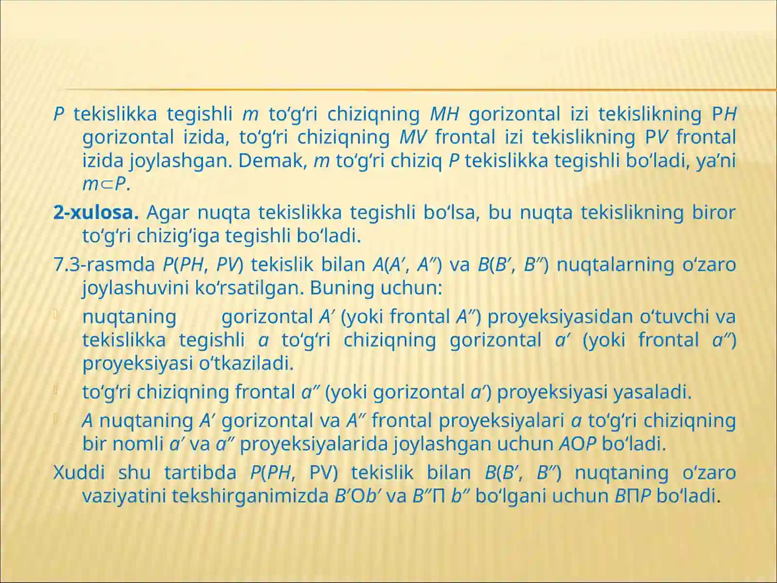 To’g’ri chiziq va tekislikning o’zaro vaziyatlari 4