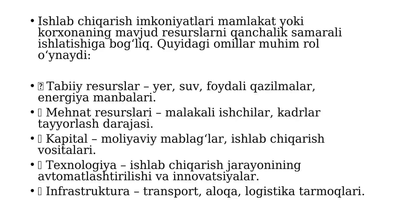 Ishlab chiqarish imkoniyatlari va uning ahamiyati 4