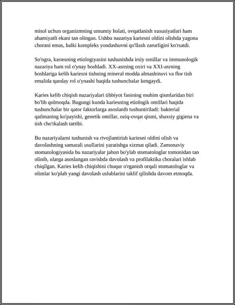 KARIES KELIB CHIQISH NAZARIYALARI 4