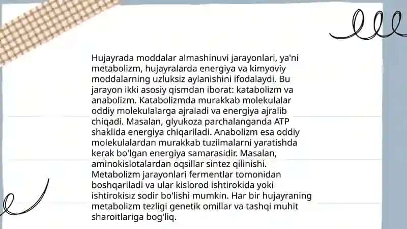 Hujayrada moddalar, energiya va ma'lumotlar oqimi 4