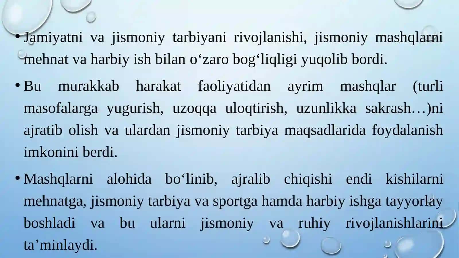 Jismoniy mashqlar harakteristikasi. Jismoniy mashqlarning paydo bo’lishi. 4