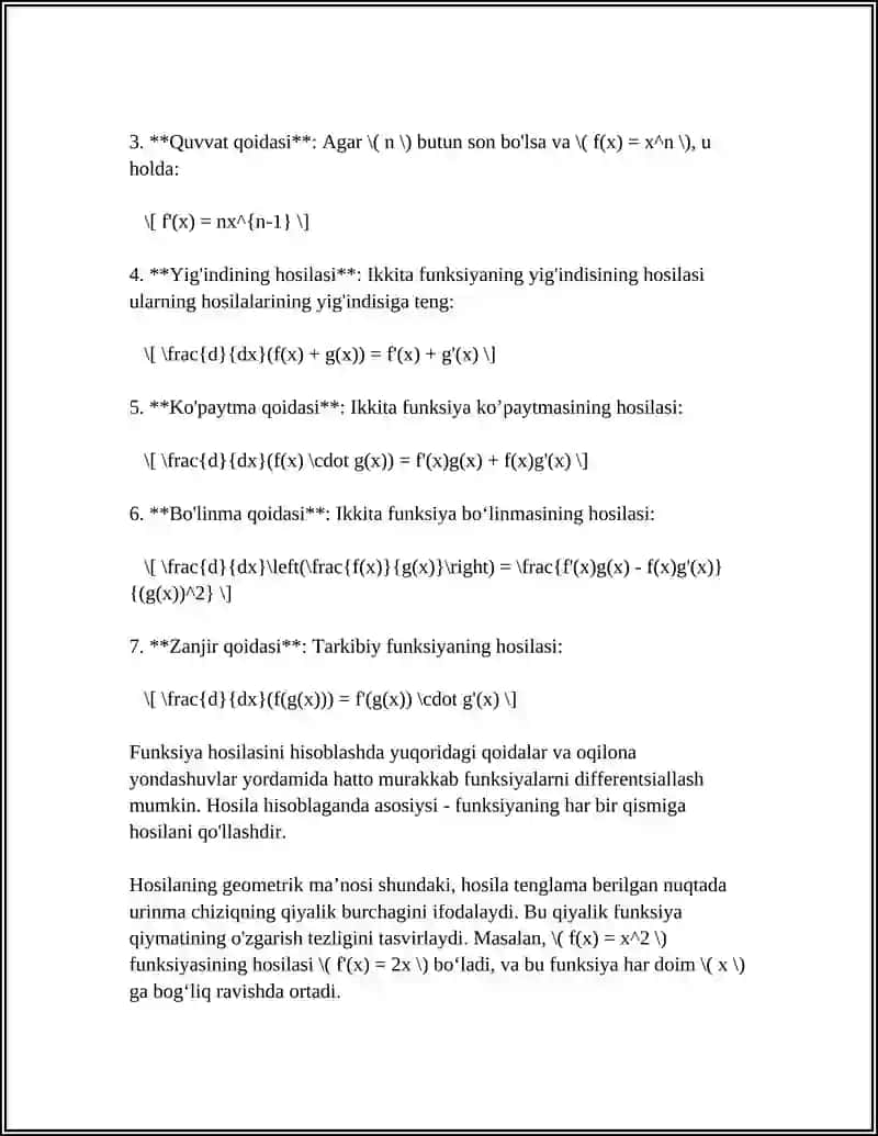 HOSILA TUSHUNCHASI.FUNKSIYA HOSILASINI HISOBLASH 4