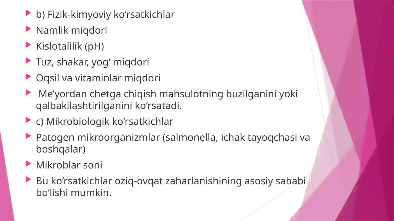 OVQAT MAHSULOTLARINING SIFATINI GIGIYENIK BAHOLASH 4