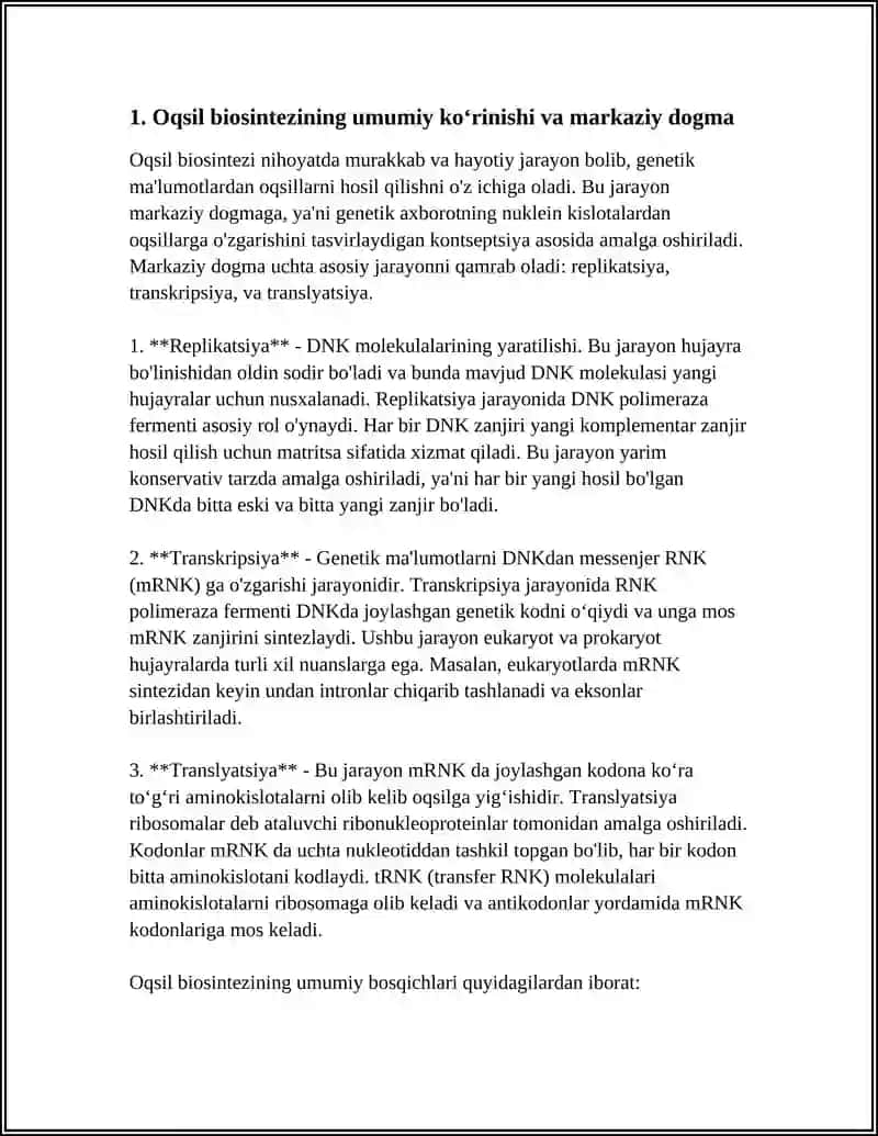 OʻQUV ILMIY ADABIYOTLARI ASOSIDA OQSIL BIOSINTEZI 4